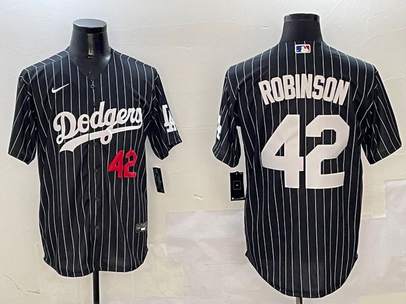 Men Los Angeles Dodgers 42 Robinson Black Stripe Jointly Name 2025 Nike MLB Jersey style 10